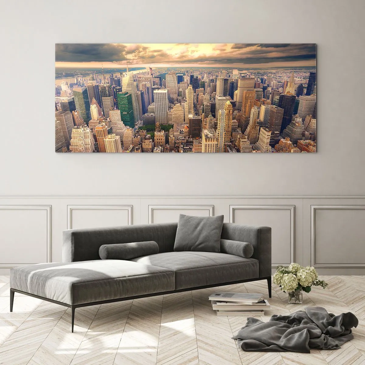 Schilderen op glas - Vergulde metropool - 100x40 cm