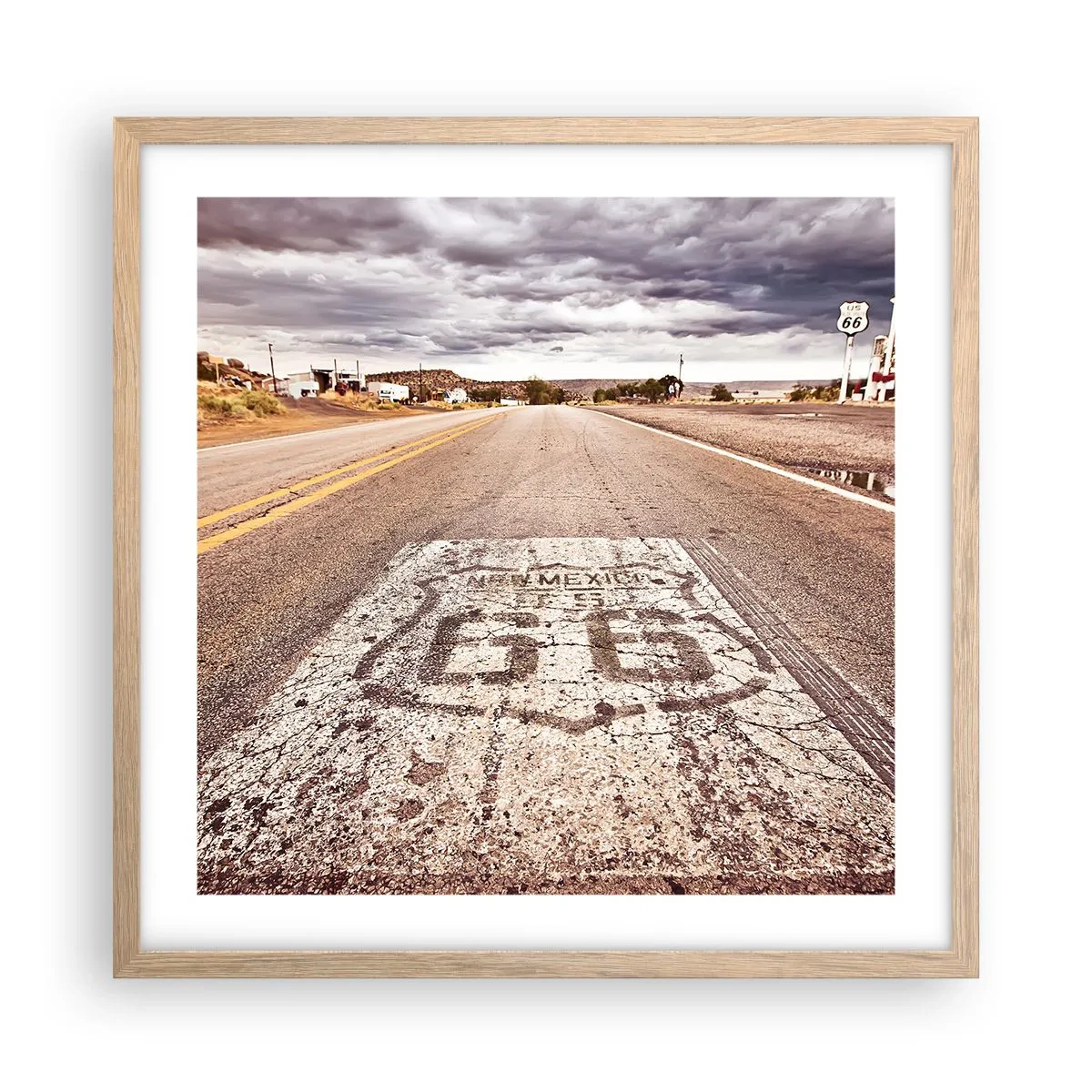 Een poster in een licht eiken lijst - Mother Road - een Amerikaanse legende - 50x50 cm