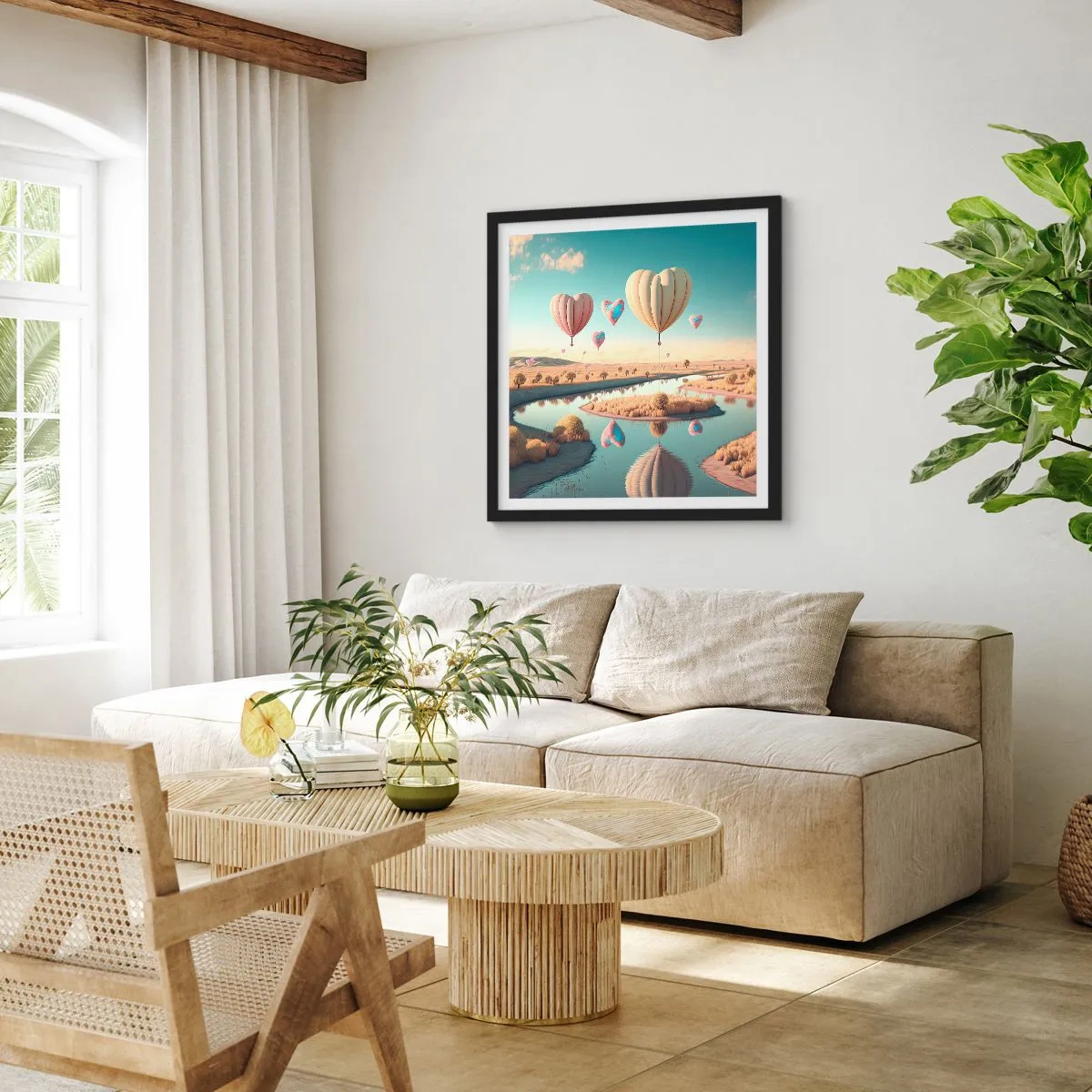 Poster in een zwarte lijst - Liefde laat je vliegen - 60x60 cm