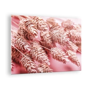 Schilderen op glas - Gedroogde maïskolven in roze tinten op een pastelkleurige achtergrond - 70x50cm - Een bloemencascade in roze - Moderne wanddecoratie voor woonkamer en slaapkamer ARTTOR