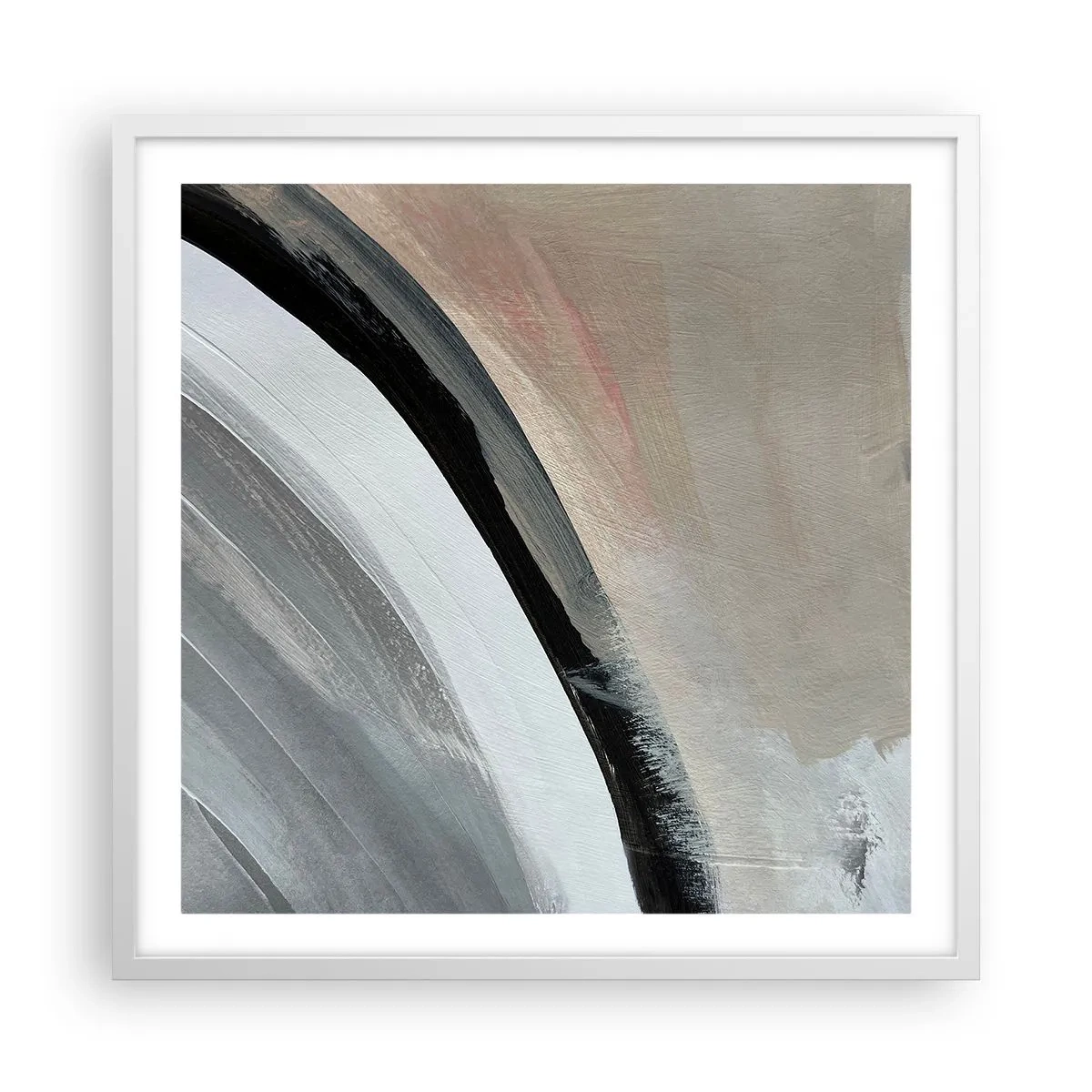 Poster in een witte lijst - Compositie: boog van zwart en grijs - 60x60 cm