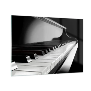 Schilderen op glas - Zwart-wit pianoklavier in perspectief - 70x50cm - Harmonie van vormen en kleuren - Moderne wanddecoratie voor woonkamer en slaapkamer ARTTOR