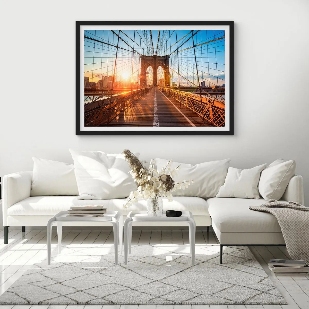 Poster in een zwarte lijst - Op de gouden brug - 50x40 cm