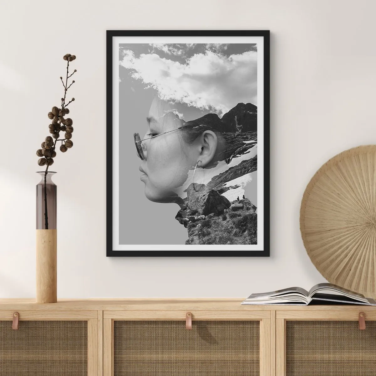 Poster in een zwarte lijst - Top en bewolkt portret - 40x50 cm