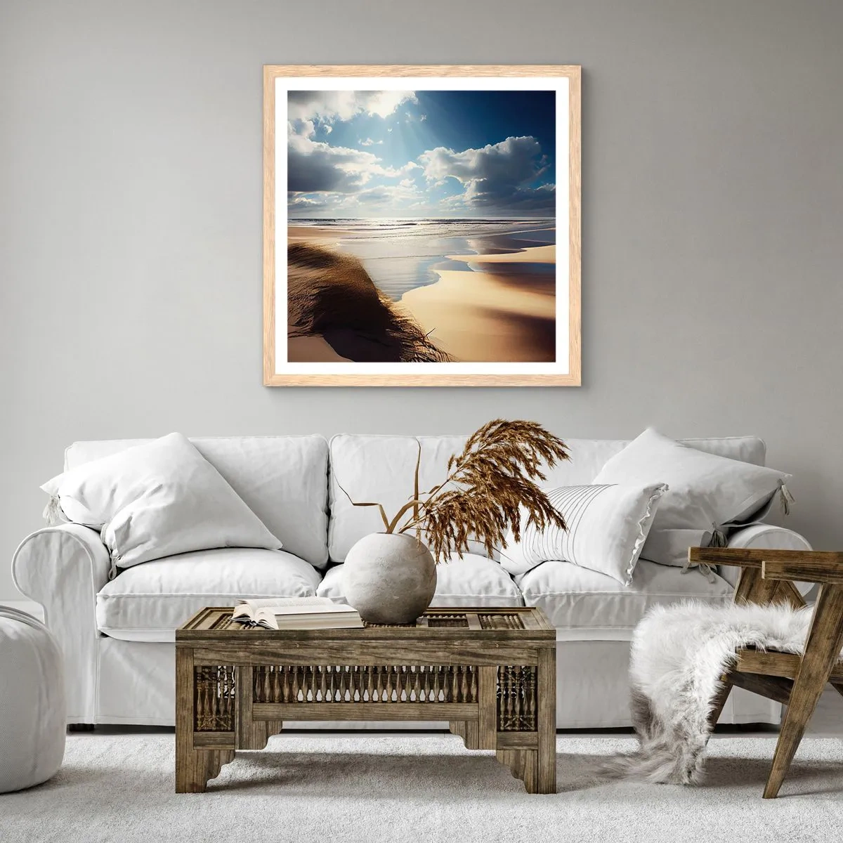 Een poster in een licht eiken lijst - Strand, wild strand - 30x30 cm