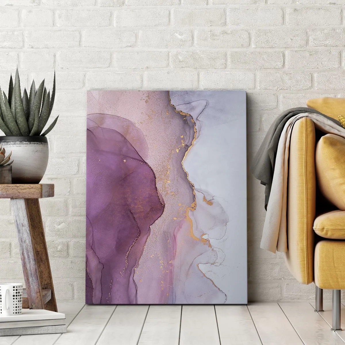 Schilderen op canvas - Lila en paarse golven - 55x100 cm