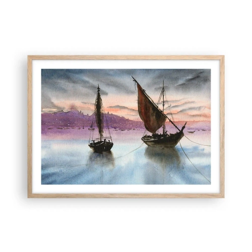 Een poster in een licht eiken lijst - Avond in de haven - 70x50 cm