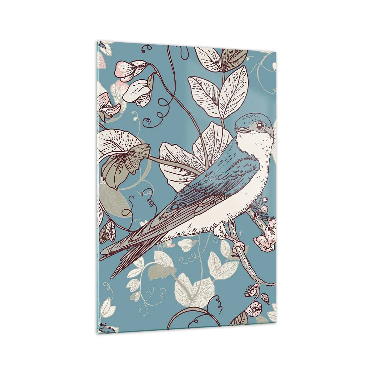 Schilderen op glas - In witte abeel met het zingen van de nachtegaal - 70x100 cm