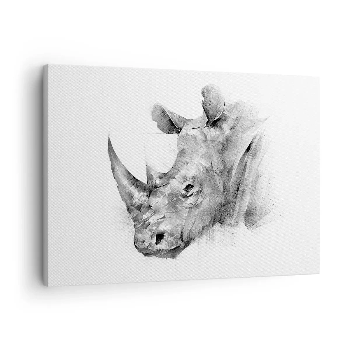 Schilderen op canvas - Artistiek portret van een neushoorn in zwart-wit - 70x50cm - Afrikaans portret - Moderne wanddecoratie voor woonkamer en slaapkamer ARTTOR