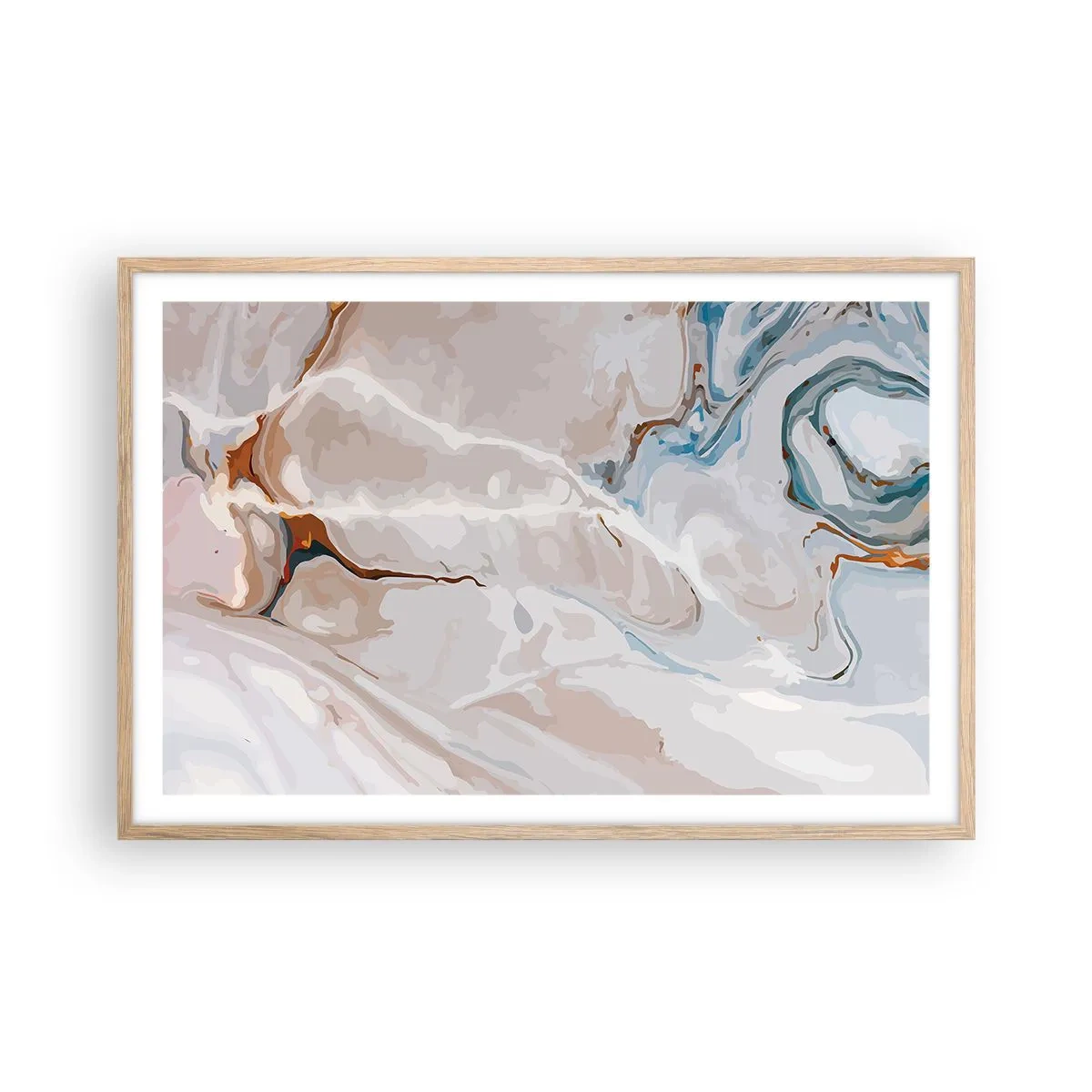 Een poster in een licht eiken lijst - Blauw kronkelt onder het wit - 91x61 cm