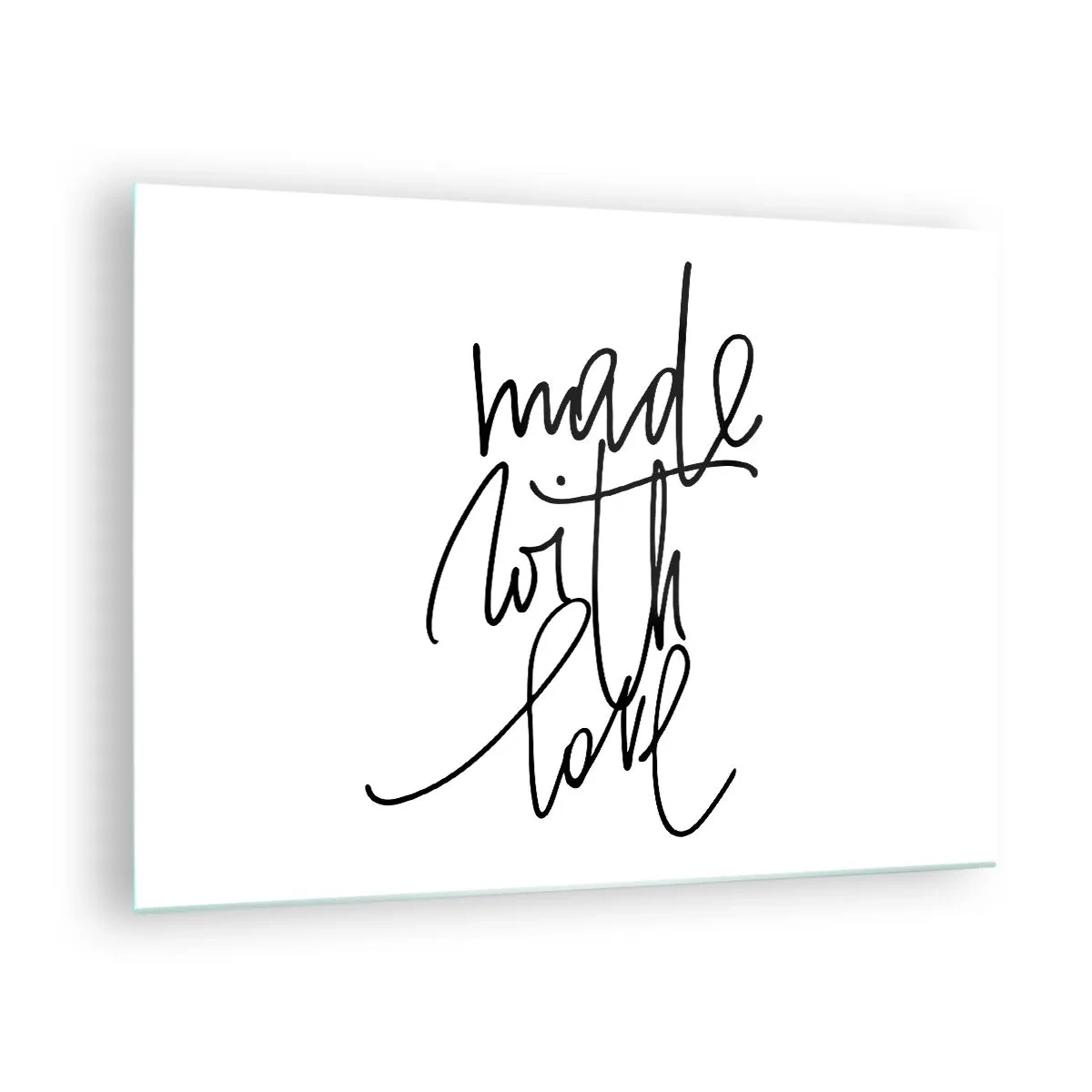 Schilderen op glas - Minimalistische inscriptie 'Gemaakt met liefde' - 70x50cm - Het beste merk - Moderne wanddecoratie voor woonkamer en slaapkamer ARTTOR