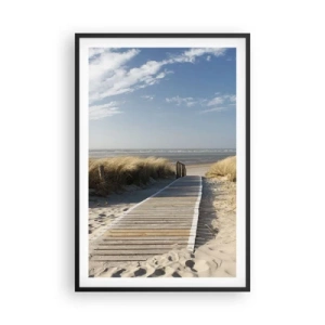 Poster in een zwarte lijst - Achter het duin, in het ruisen van gras - 61x91 cm