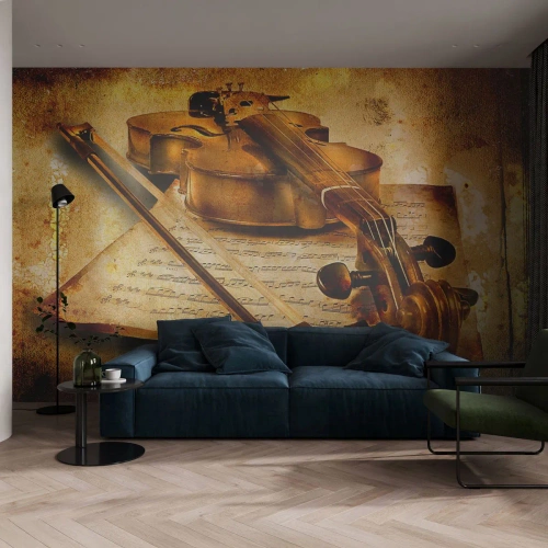 Fotobehang Premium Canvas - Een virtuoos onmiddelijk nodig - Viool, Muziek, Muzieknoten - 450x315 cm