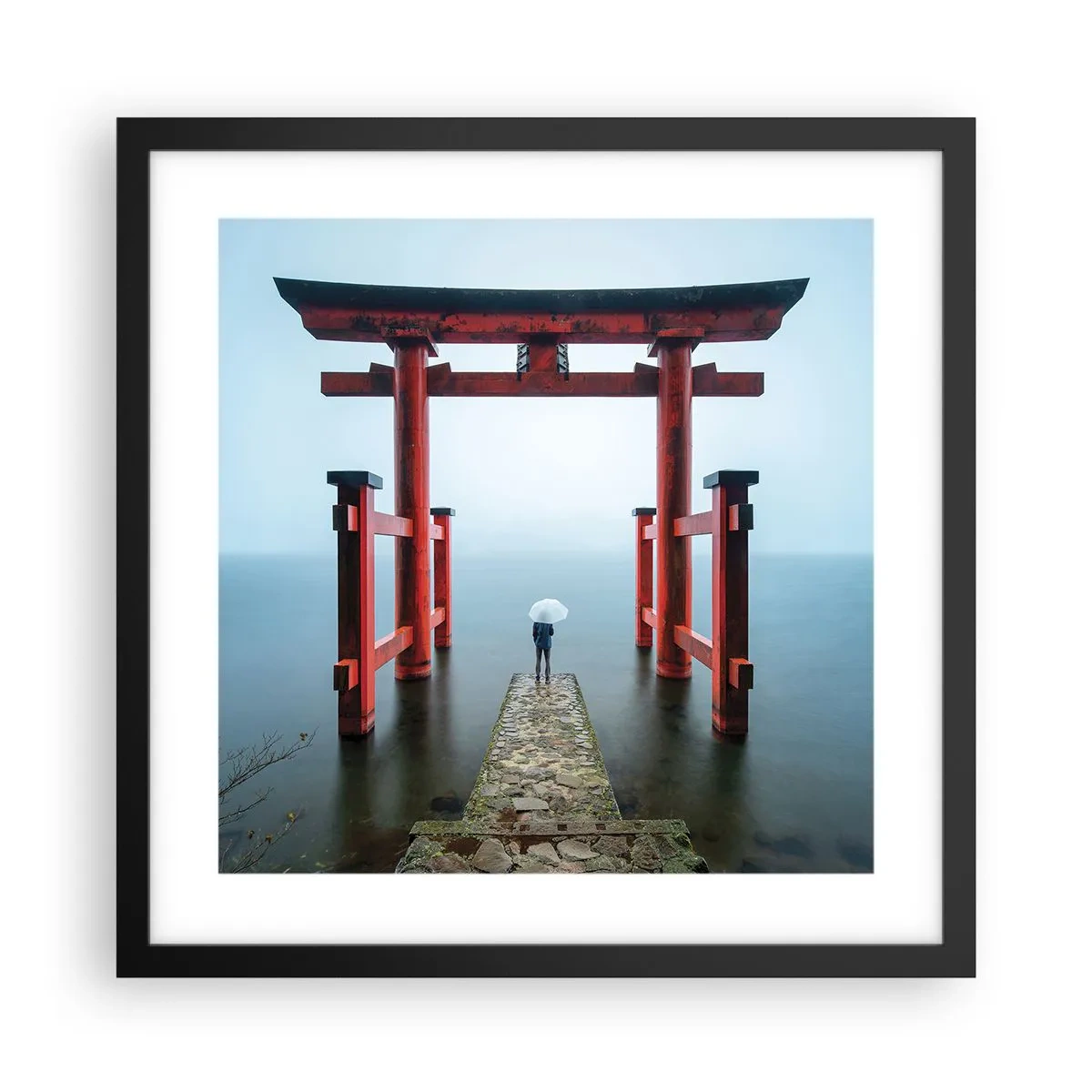 Poster in een zwarte lijst - Japanse mijmering - 40x40 cm