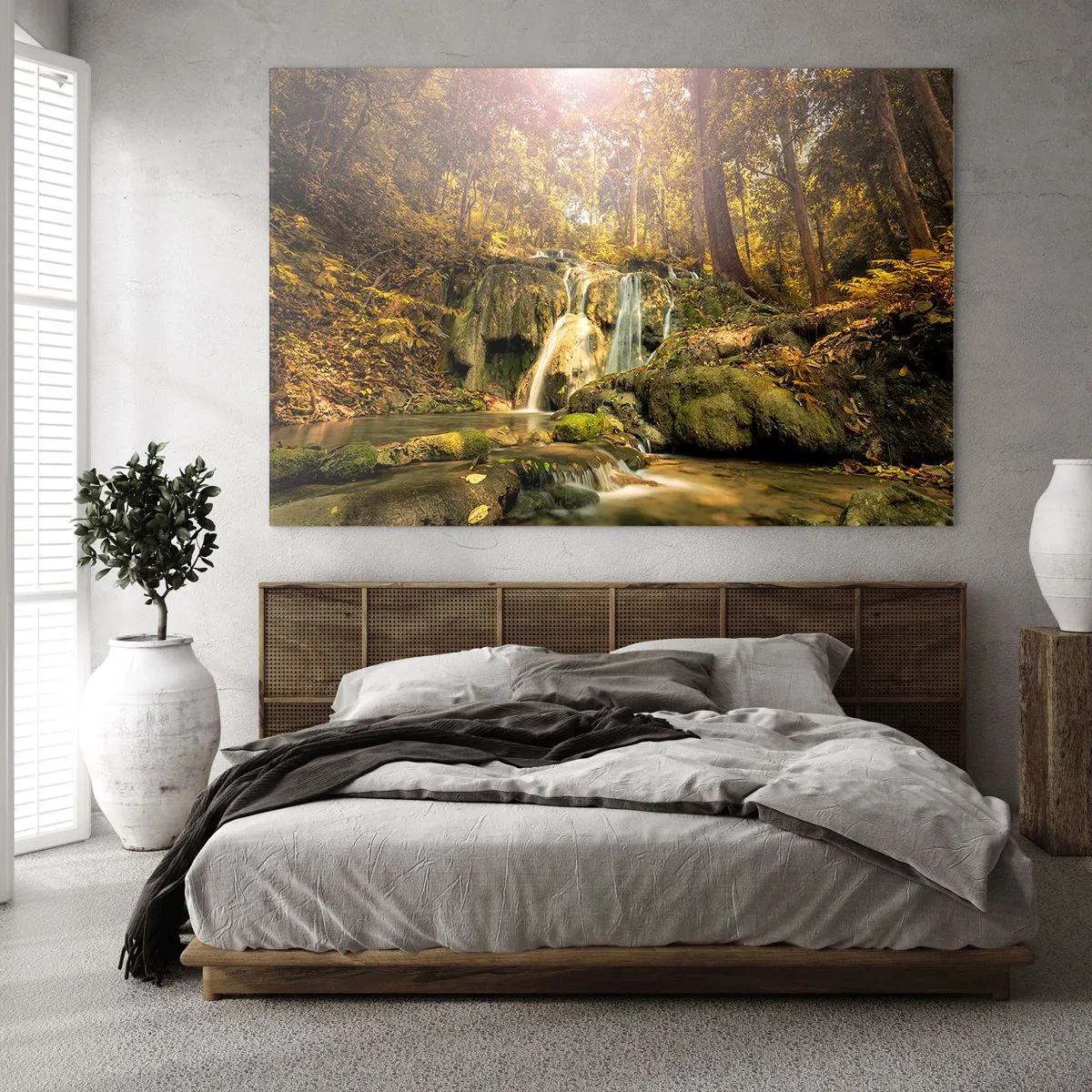 Schilderen op glas - Boscascade in het groen - 100x70 cm