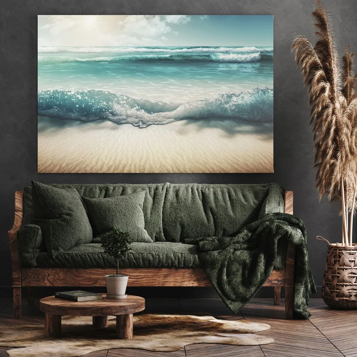 Schilderen op canvas - Oceaan golven op een licht zandstrand - 70x50cm - De vrede van de oceaan - Moderne wanddecoratie voor woonkamer en slaapkamer ARTTOR