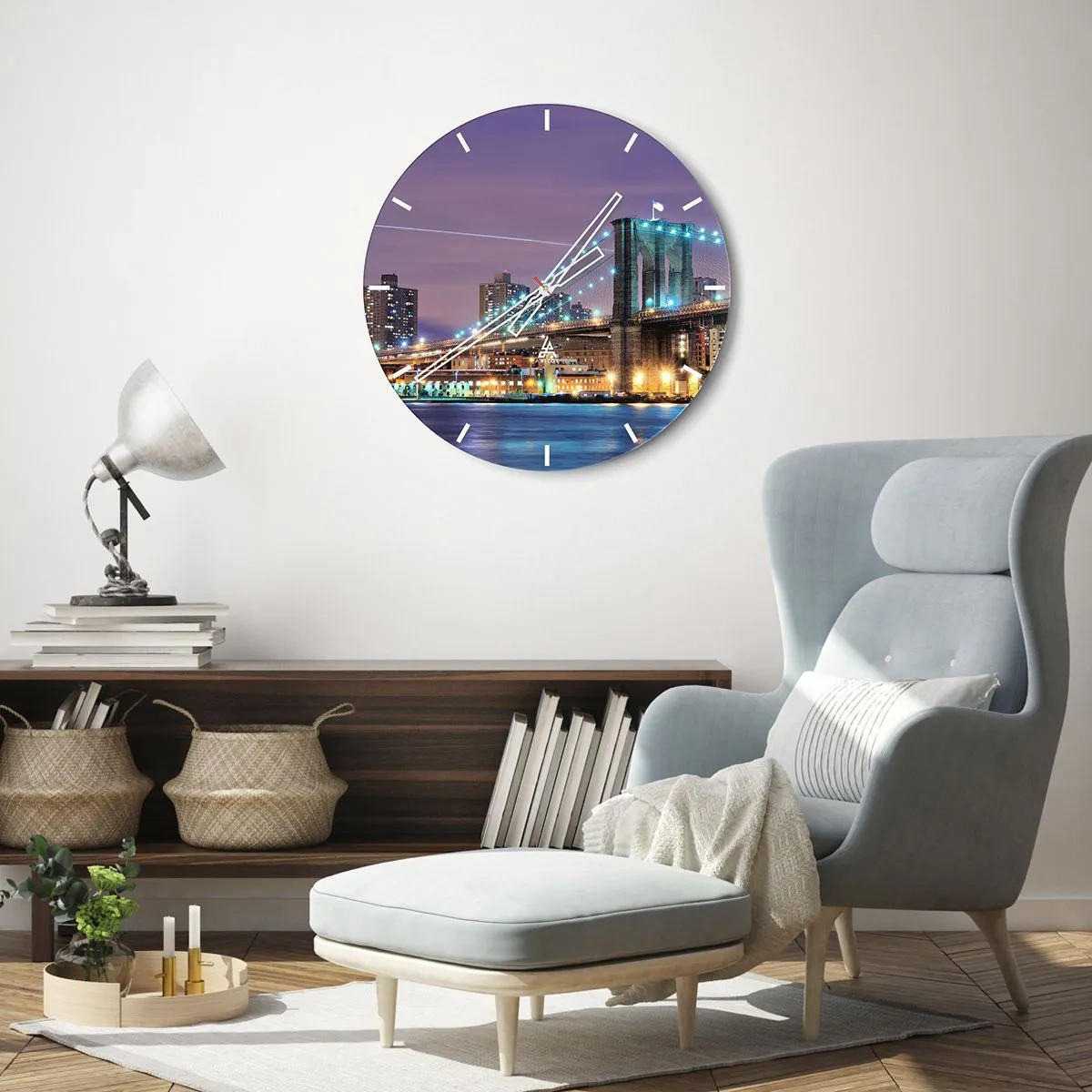 Wandklok - Klok - Al vele jaren de Brooklyn Bridge - 40x40 cm