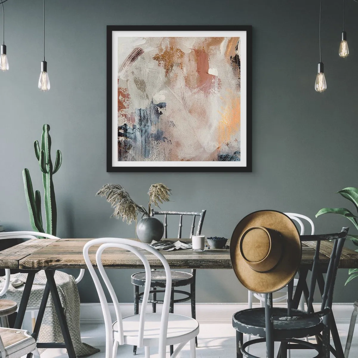 Poster in een zwarte lijst - Mistige abstractie - 40x40 cm