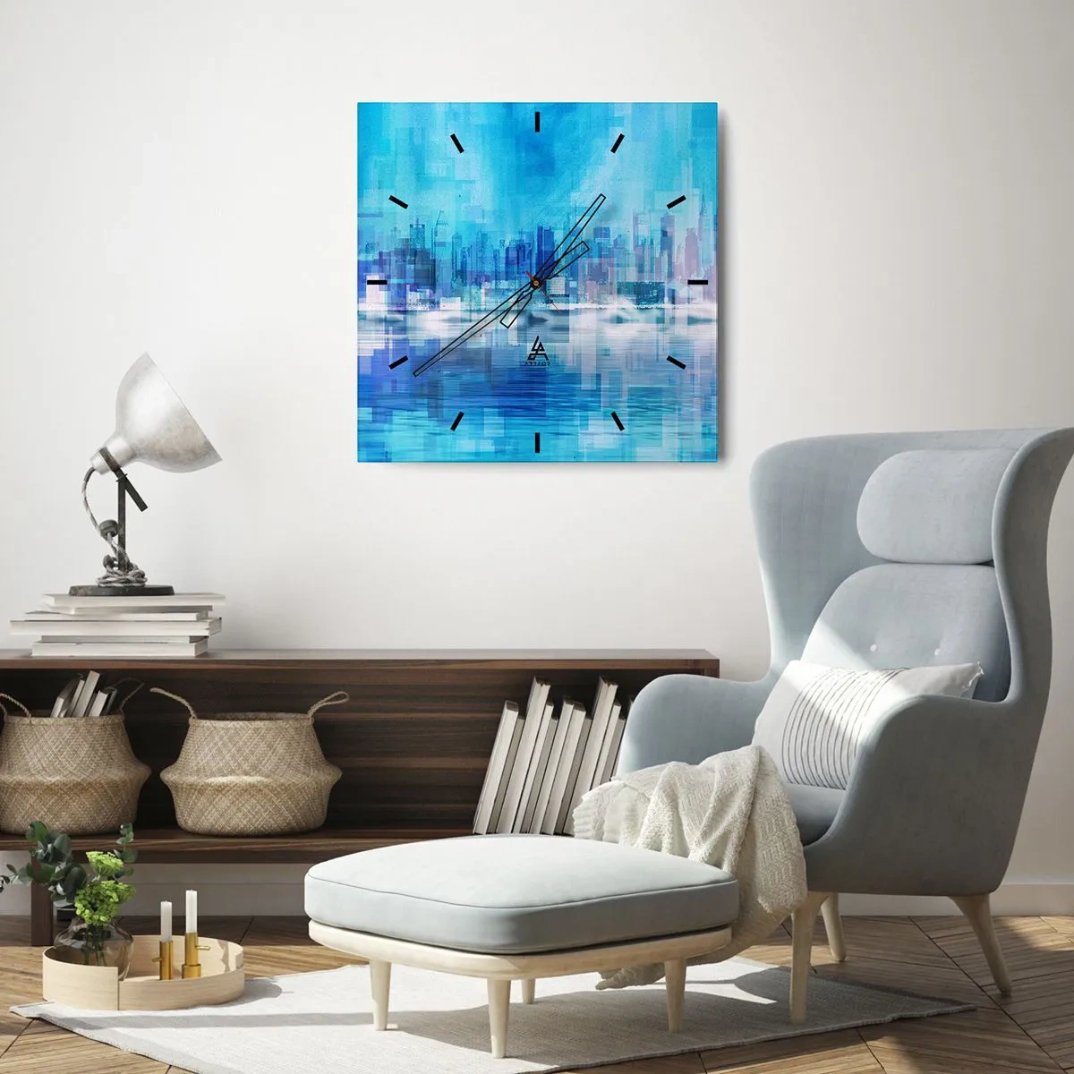 Wandklok - Klok - Verdronken in het blauw - 30x30 cm