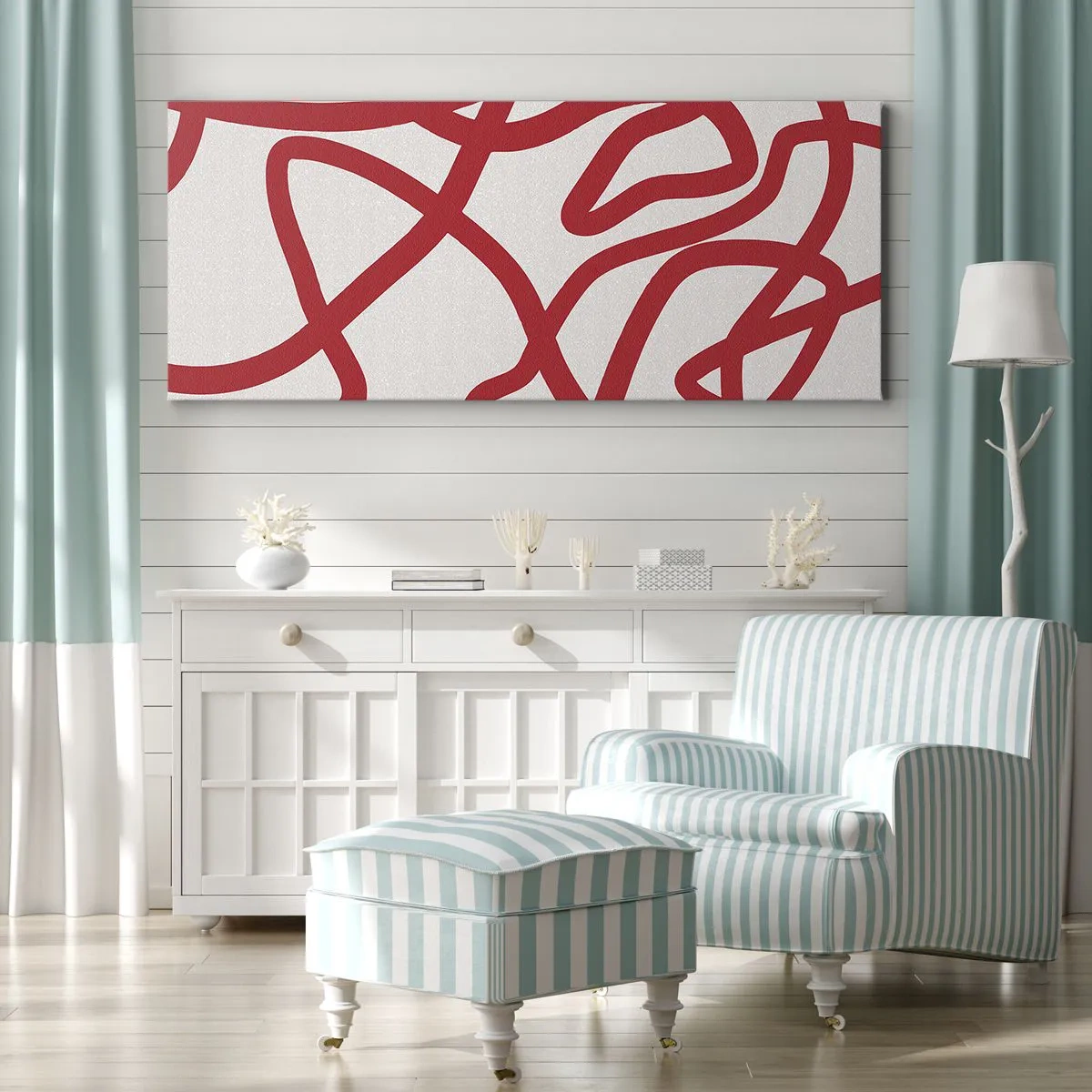 Schilderen op canvas - Rood op wit - 140x50 cm