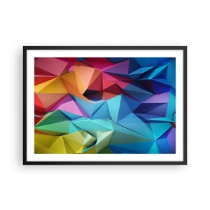 Poster in een zwarte lijst - Regenboog origami - 70x50 cm