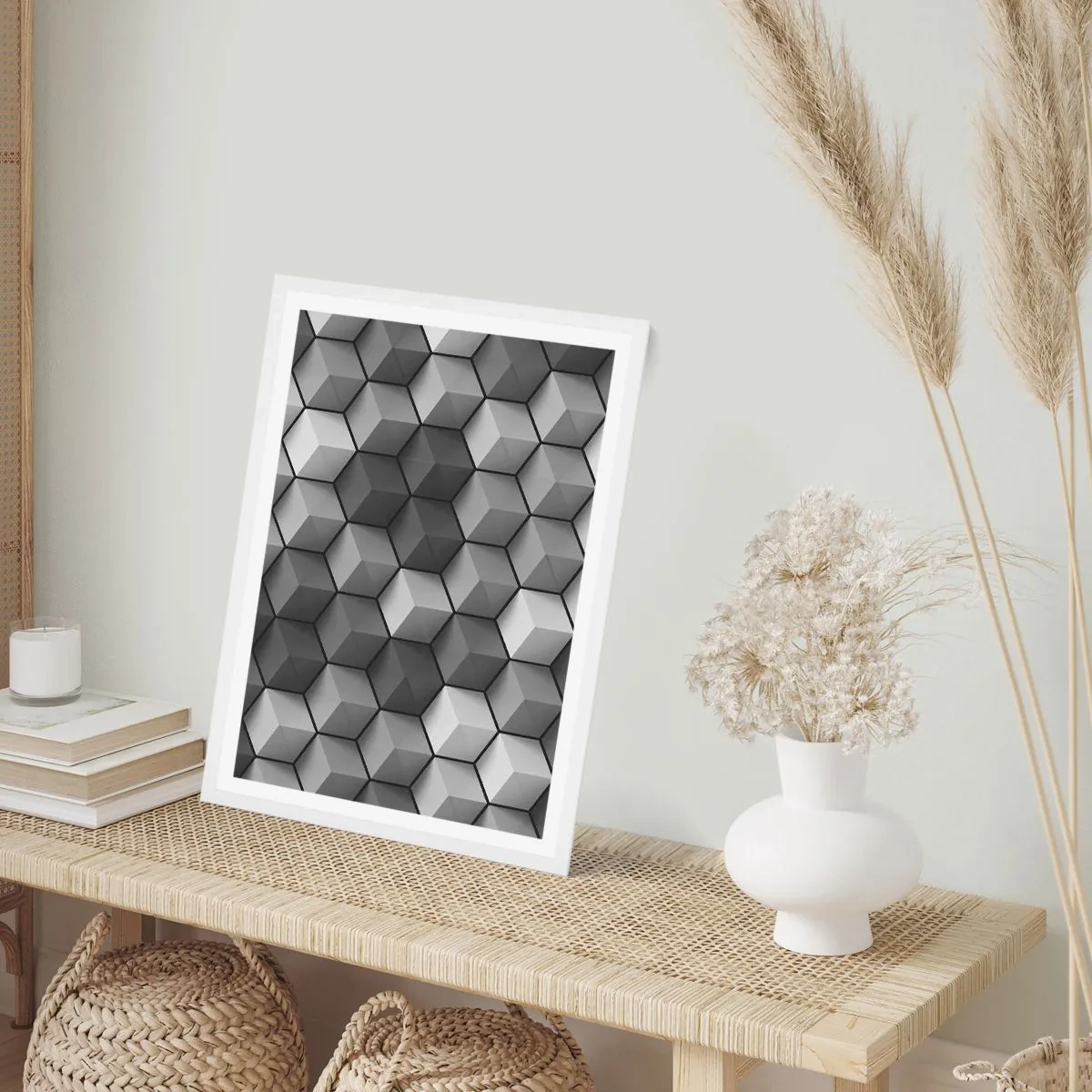 Poster in een witte lijst - Kubistische puzzel - 61x91 cm