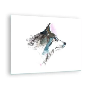 Schilderen op glas - Wolf in artistieke aquarelstijl op witte achtergrond - 70x50cm - Als we het over de duivel hebben - Moderne wanddecoratie voor woonkamer en slaapkamer ARTTOR