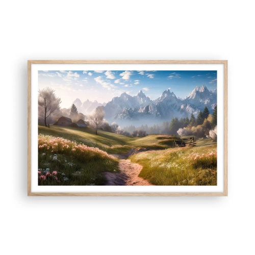 Een poster in een licht eiken lijst - Idyllische vallei - 91x61 cm
