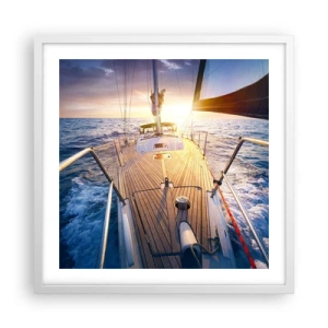 Poster in een witte lijst - Lopend op de golven - 50x50 cm