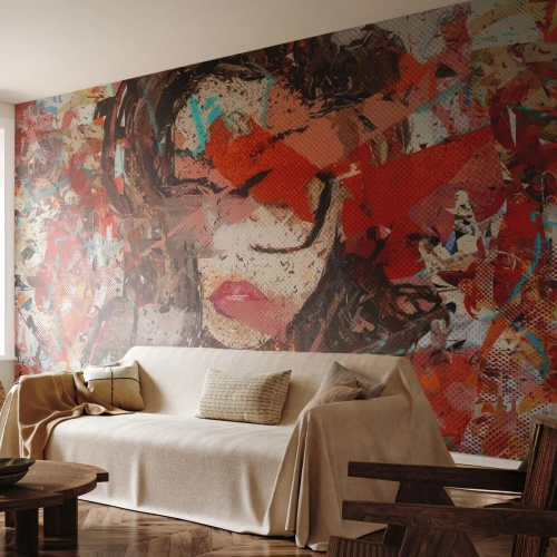 Fotobehang Standard Eco - Niemand weet wat je werkelijk bent - Abstractie, Portret van een vrouw, Grafisch - 300x210 cm