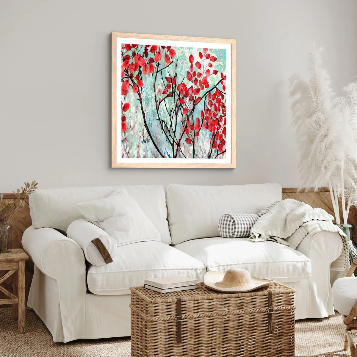Een poster in een licht eiken lijst - Boom in scharlaken - 40x40 cm