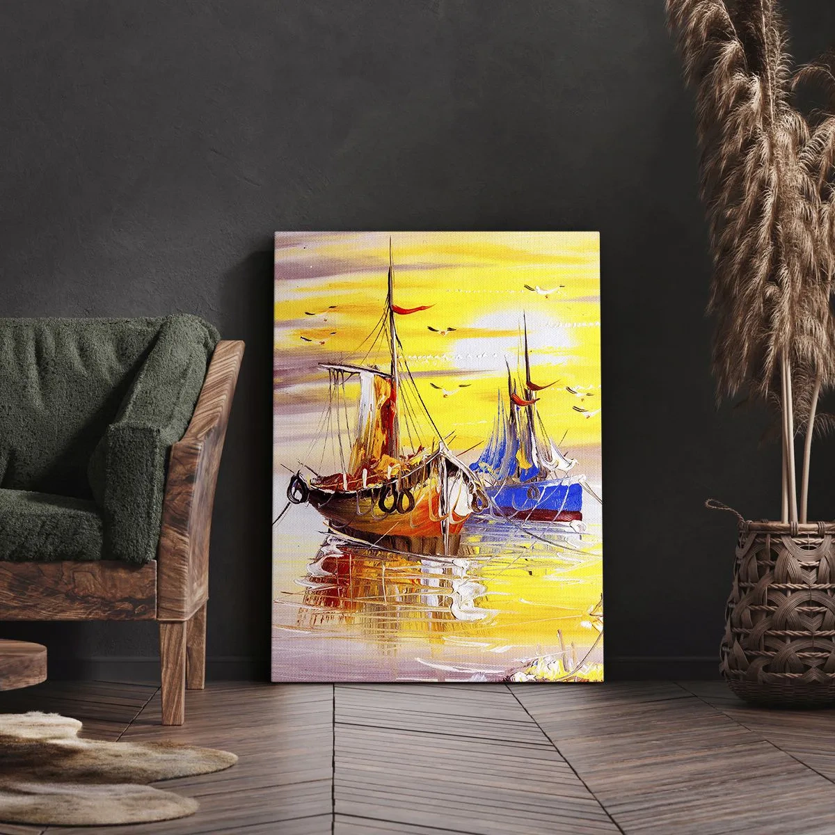 Schilderen op canvas - Een welverdiende rust in de haven - 70x100 cm