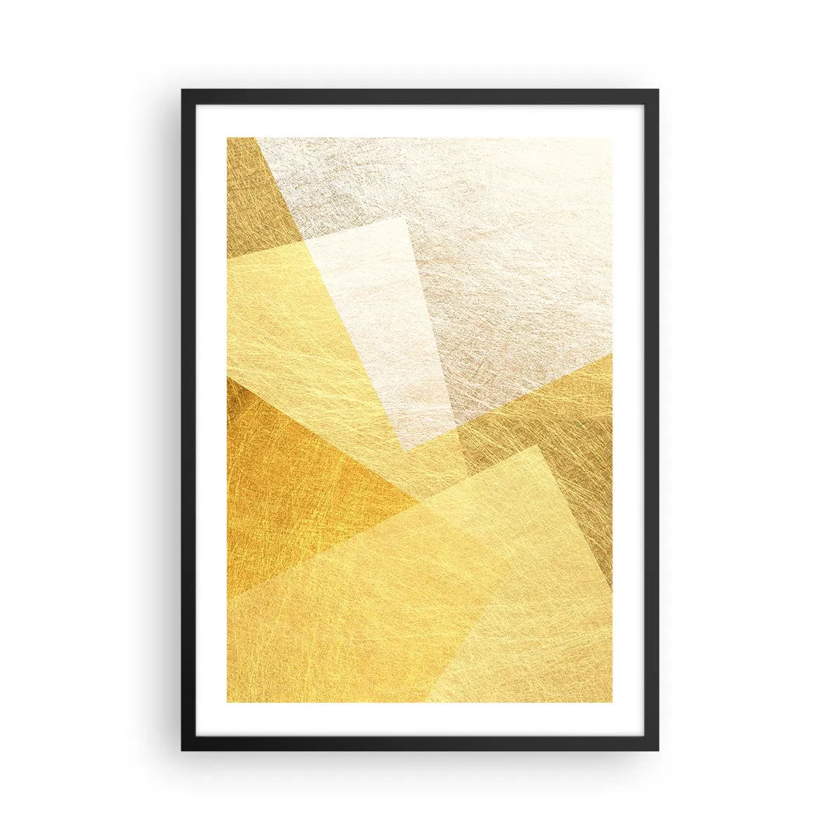 Poster in een zwarte lijst - Gouden geometrische abstractie met een metaalachtig effect - 50x70cm - Geometrie weer - Moderne wanddecoratie voor woonkamer en slaapkamer ARTTOR
