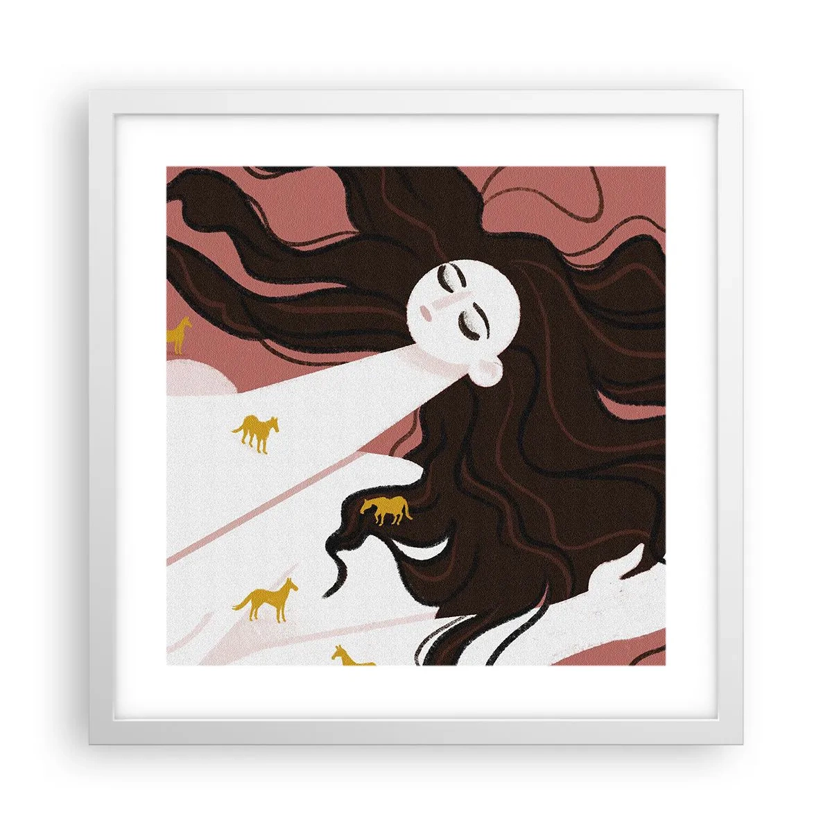 Poster in een witte lijst - Droom over een gouden paard - 40x40 cm