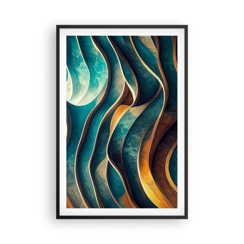Poster in een zwarte lijst - Meanders van blauw - 61x91 cm
