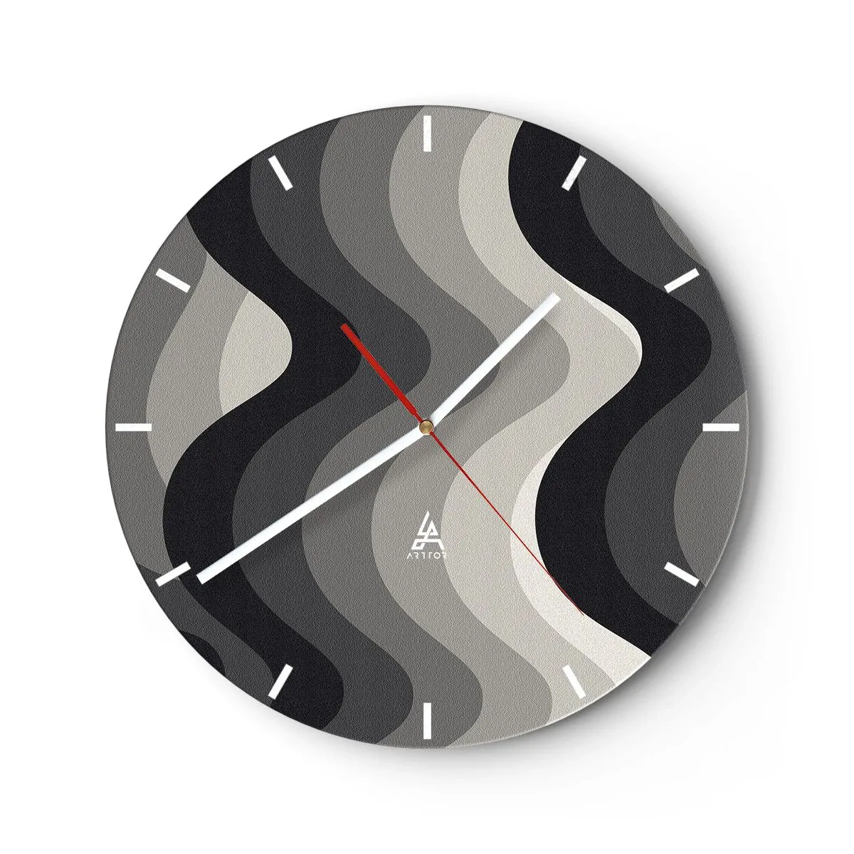 Wandklok - Klok - Golvende strepen in tinten grijs en zwart in de grafische lay-out - 30x30cm - Golf na golf - Moderne wanddecoratie voor woonkamer, keuken en slaapkamer ARTTOR