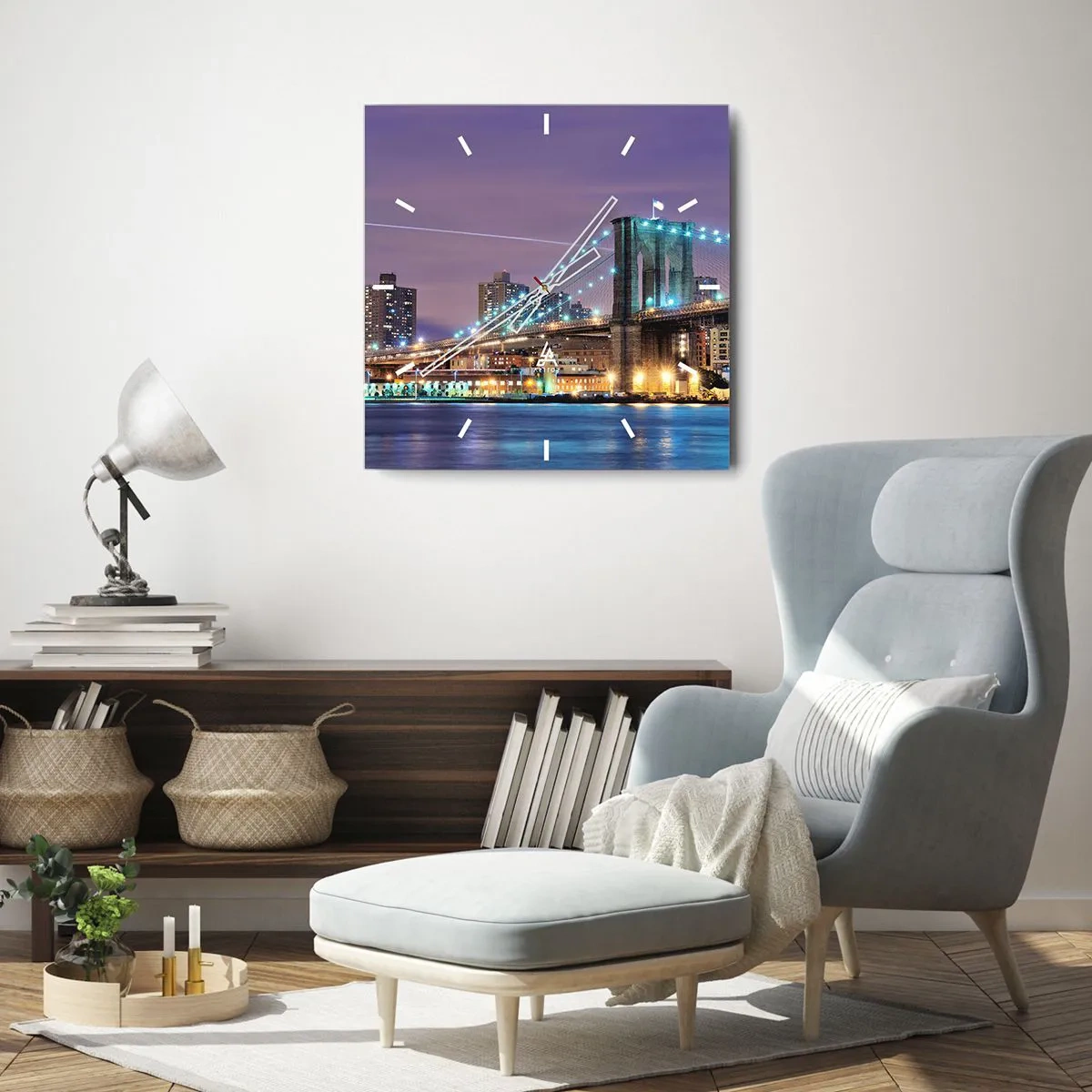 Wandklok - Klok - Al vele jaren de Brooklyn Bridge - 30x30 cm