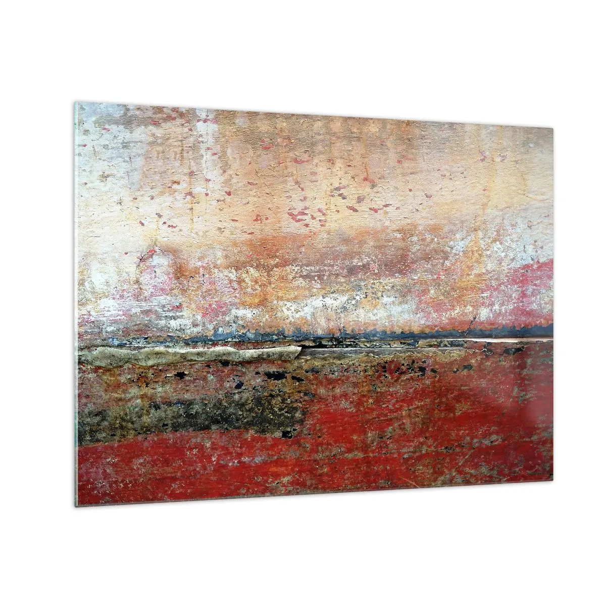 Schilderen op glas - Abstracte textuur in tinten rood en oker - 70x50cm - Wellicht is het de zee - Moderne wanddecoratie voor woonkamer en slaapkamer ARTTOR