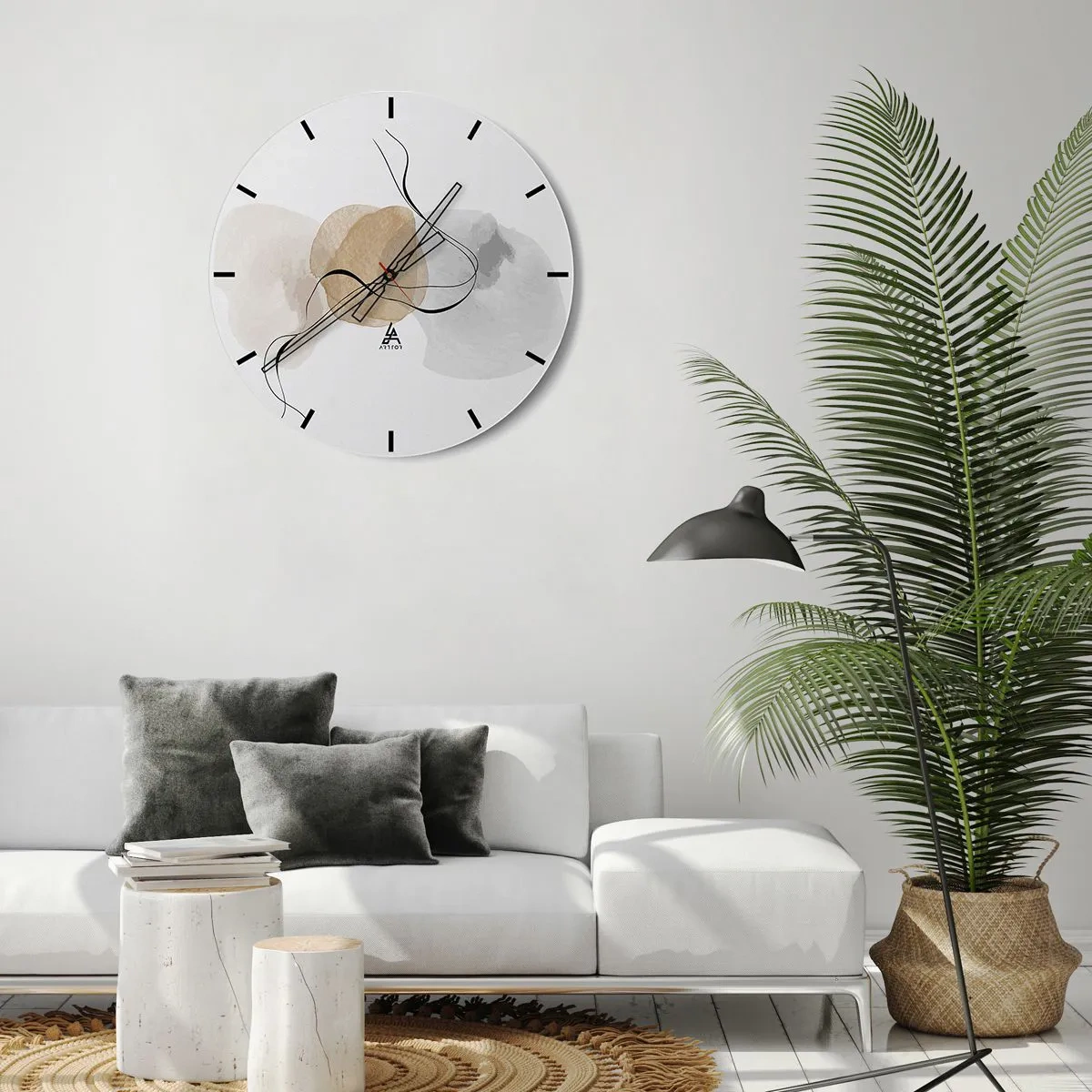 Wandklok - Klok - Abstracte pastelvlekken en zwarte lijnen op een witte achtergrond - 30x30cm - Lucht kralen - Moderne wanddecoratie voor woonkamer, keuken en slaapkamer ARTTOR