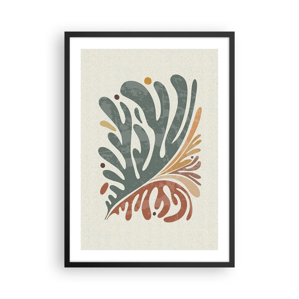 Poster in een zwarte lijst - Botanisch bladpatroon in groene en bruine tinten - 50x70cm - Veelkleurig blad - Moderne wanddecoratie voor woonkamer en slaapkamer ARTTOR