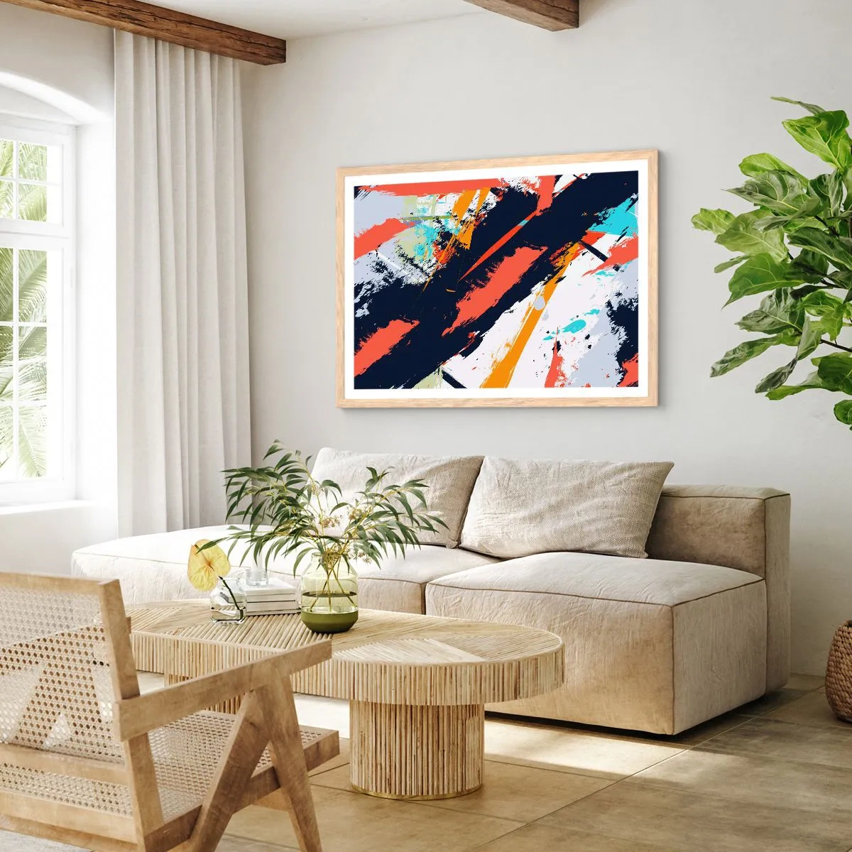 Een poster in een licht eiken lijst - Dynamische compositie - 100x70 cm