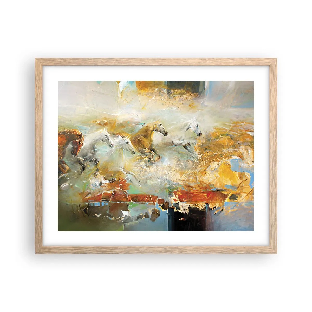 Een poster in een licht eiken lijst - Galopperen door het licht - 50x40 cm