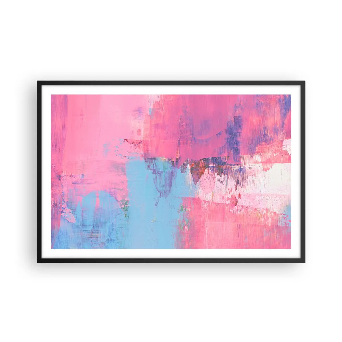 Poster in een zwarte lijst - Roze, blauw en een vleugje licht - 91x61 cm