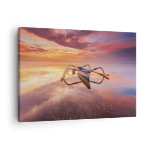 Schilderen op canvas - Een boot op kalm water bij zonsondergang - 70x50cm - De rust van een tropische avond - Moderne wanddecoratie voor woonkamer en slaapkamer ARTTOR
