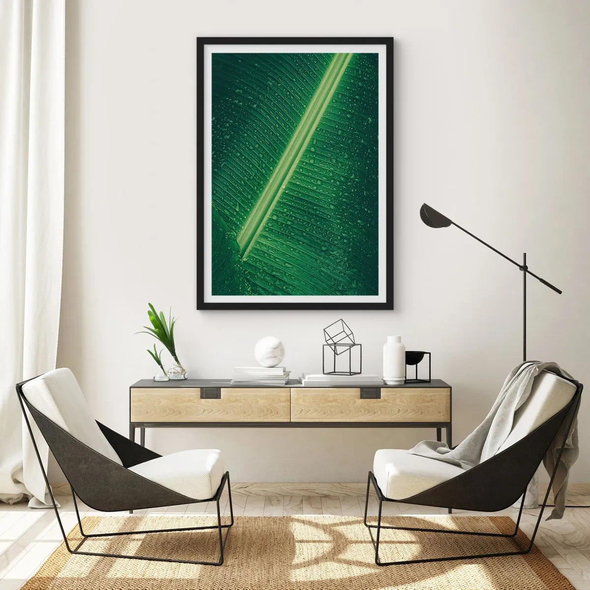 Poster in een zwarte lijst - De structuur van groen - 70x100 cm