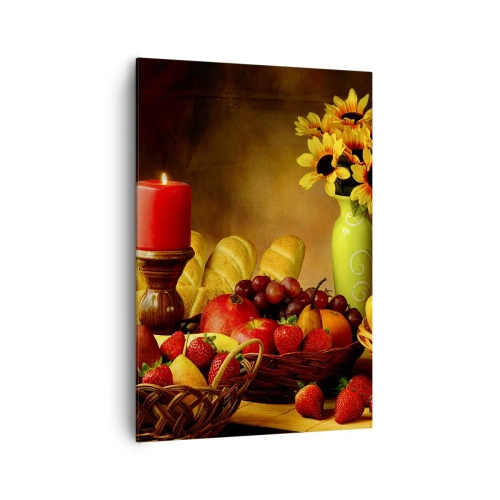 Schilderen op canvas - Stilleven met brood en fruit - 70x100 cm