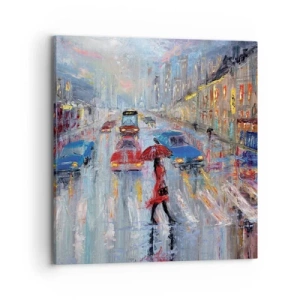 Schilderen op canvas - Regenachtige middag in de stad - 70x70 cm