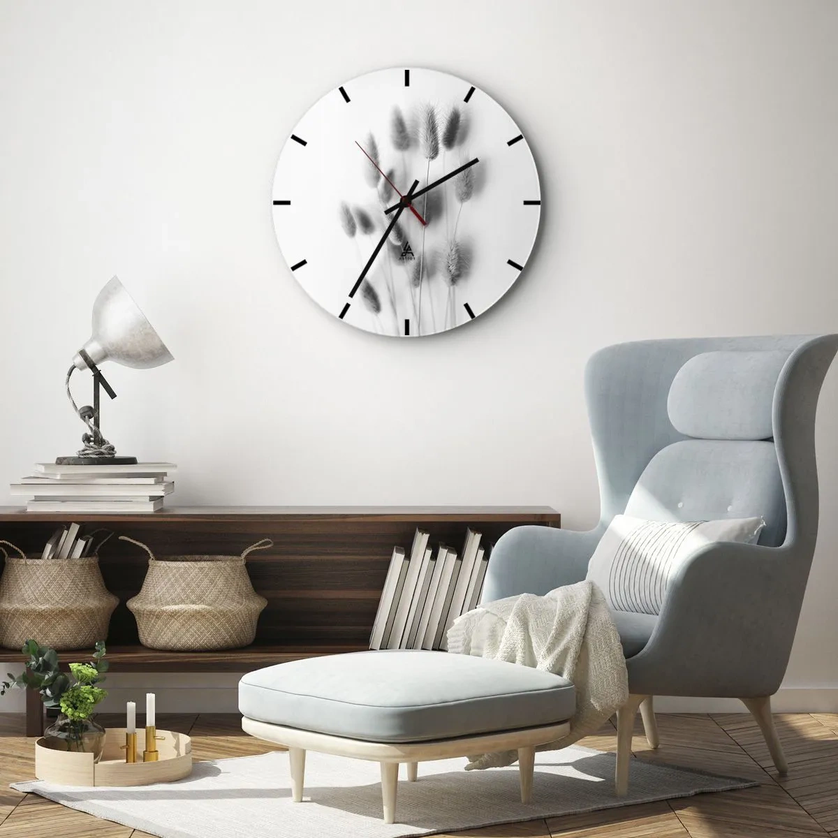 Wandklok - Klok - Zwart-witcompositie met grassen op een lichte achtergrond - 30x30cm - Haar luchtigheid gras - Moderne wanddecoratie voor woonkamer, keuken en slaapkamer ARTTOR