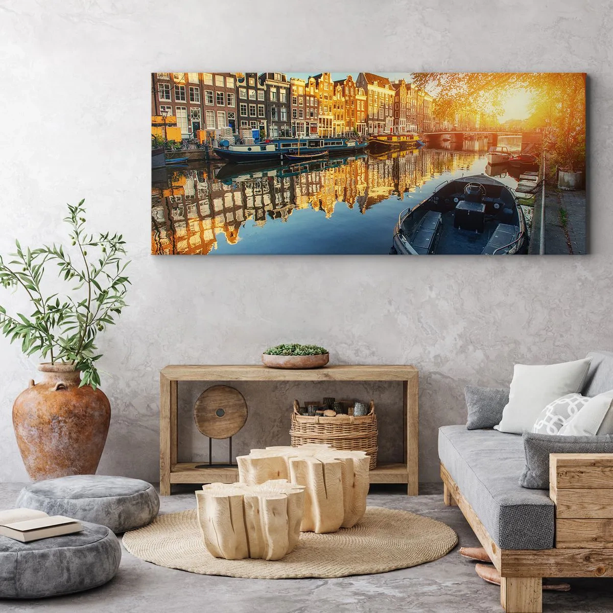 Schilderen op canvas - Ochtend in Amsterdam - 100x40 cm