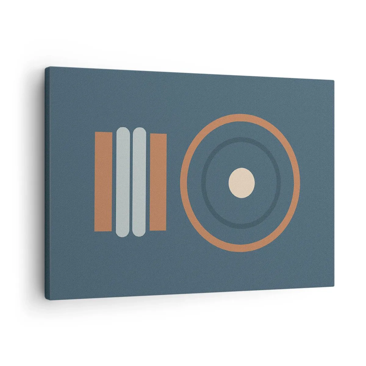 Schilderen op canvas - Een geometrische compositie met cirkels en rechthoeken in gedempte kleuren. - 70x50cm - De essentie van dingen - Moderne wanddecoratie voor woonkamer en slaapkamer ARTTOR